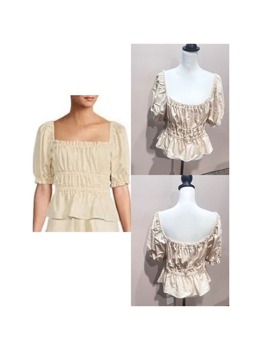 Antonio Melani Crop Peplum Blouse Women’s Large Angel Sateen Cottagecore Western